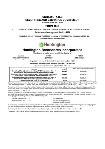 Thumbnail Huntington Bancshares
 10-Q Quarterly Report FY2024 