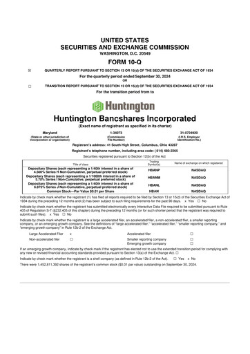 Thumbnail Huntington Bancshares
 10-Q Quarterly Report FY2024 