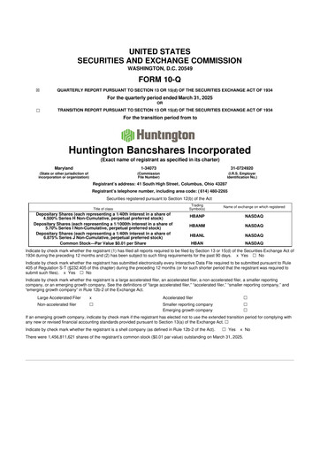 Thumbnail Huntington Bancshares
 10-Q Quarterly Report FY2025 