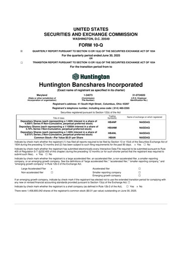 Thumbnail Huntington Bancshares
 10-Q Quarterly Report FY2025 