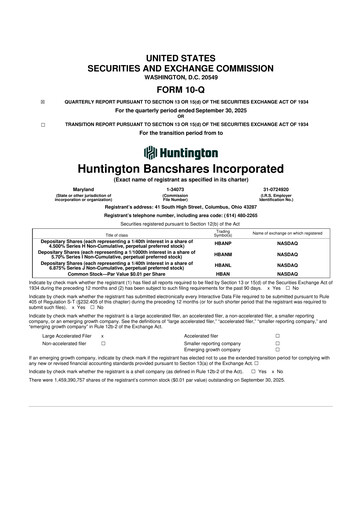 Thumbnail Huntington Bancshares
 10-Q Quarterly Report FY2025 