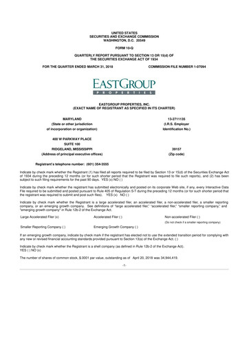 Thumbnail EastGroup Properties 10-Q Quarterly Report FY2018 