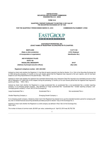 Thumbnail EastGroup Properties 10-Q Quarterly Report FY2019 