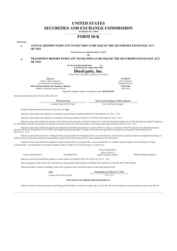 Thumbnail Dine Brands Global 10-K Annual Report 2012