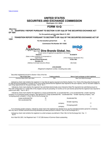 Thumbnail Dine Brands Global 10-Q Quarterly Report FY2021 