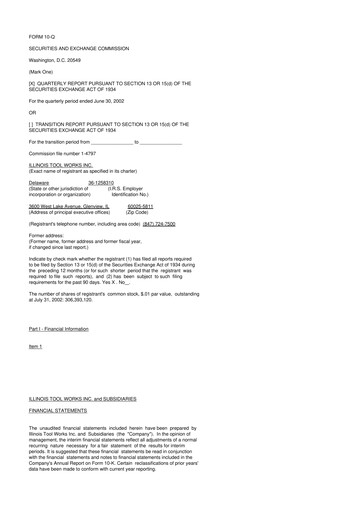 Thumbnail Illinois Tool Works  10-Q Quarterly Report FY 