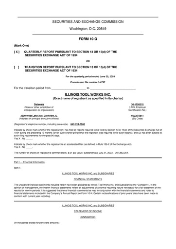 Thumbnail Illinois Tool Works  10-Q Quarterly Report FY 