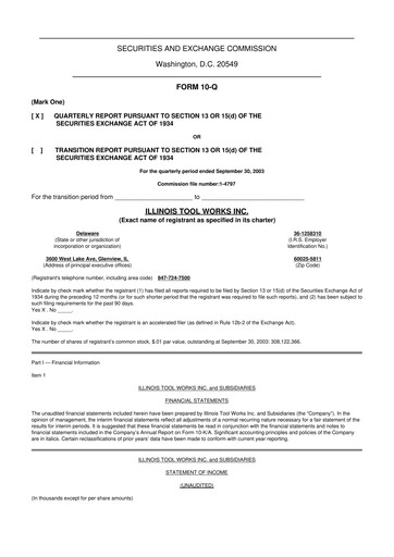 Thumbnail Illinois Tool Works  10-Q Quarterly Report FY 