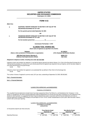 Thumbnail Illinois Tool Works  10-Q Quarterly Report FY 