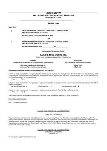 Thumbnail Illinois Tool Works  10-Q Quarterly Report FY 