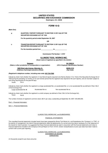 Thumbnail Illinois Tool Works  10-Q Quarterly Report FY 