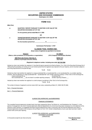 Thumbnail Illinois Tool Works  10-Q Quarterly Report FY 