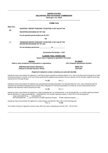 Thumbnail Illinois Tool Works  10-Q Quarterly Report FY 