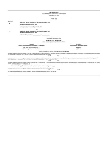 Thumbnail Illinois Tool Works  10-Q Quarterly Report FY 