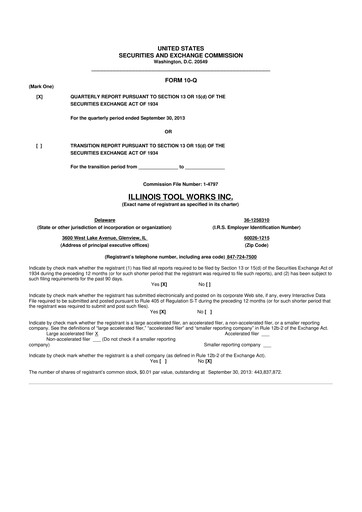 Thumbnail Illinois Tool Works  10-Q Quarterly Report FY 
