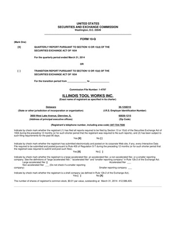 Thumbnail Illinois Tool Works  10-Q Quarterly Report FY2014 