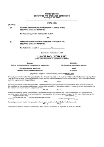 Thumbnail Illinois Tool Works  10-Q Quarterly Report FY2016 