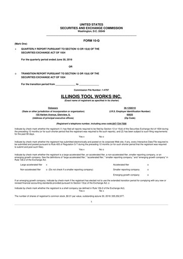 Thumbnail Illinois Tool Works  10-Q Quarterly Report FY2018 