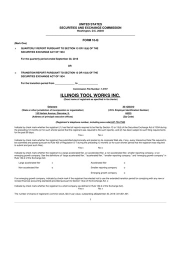 Thumbnail Illinois Tool Works  10-Q Quarterly Report FY2018 
