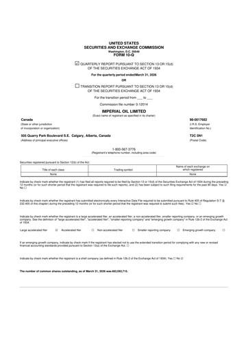 Thumbnail Imperial Oil
 10-Q Quarterly Report FY 
