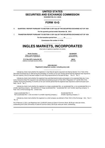 Thumbnail Ingles Markets 10-Q Quarterly Report FY2014 