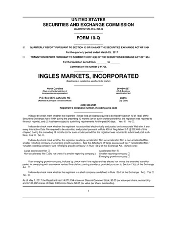 Thumbnail Ingles Markets 10-Q Quarterly Report FY2017 