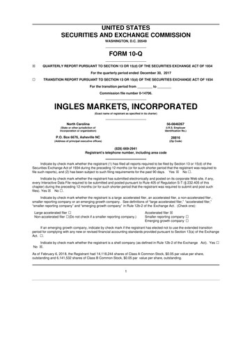 Thumbnail Ingles Markets 10-Q Quarterly Report FY2018 