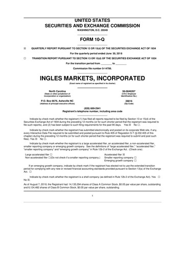 Thumbnail Ingles Markets 10-Q Quarterly Report FY2018 