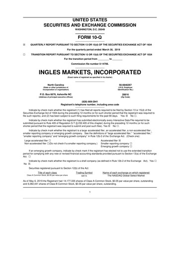 Thumbnail Ingles Markets 10-Q Quarterly Report FY2019 
