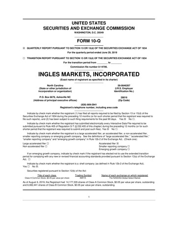 Thumbnail Ingles Markets 10-Q Quarterly Report FY2019 