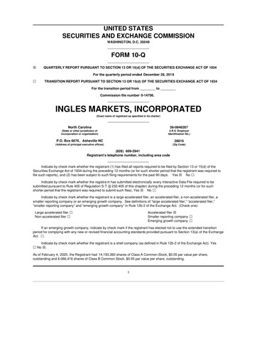 Thumbnail Ingles Markets 10-Q Quarterly Report FY2020 