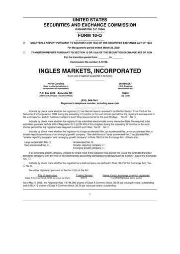 Thumbnail Ingles Markets 10-Q Quarterly Report FY2020 