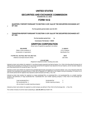 Thumbnail Griffon Corporation
 10-Q Quarterly Report FY2015 