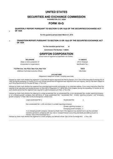 Thumbnail Griffon Corporation
 10-Q Quarterly Report FY2018 