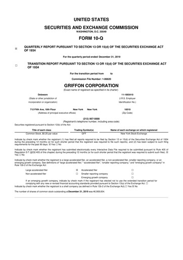 Thumbnail Griffon Corporation
 10-Q Quarterly Report FY2020 