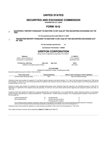 Thumbnail Griffon Corporation
 10-Q Quarterly Report FY2022 