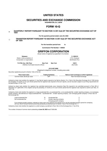 Thumbnail Griffon Corporation
 10-Q Quarterly Report FY2022 