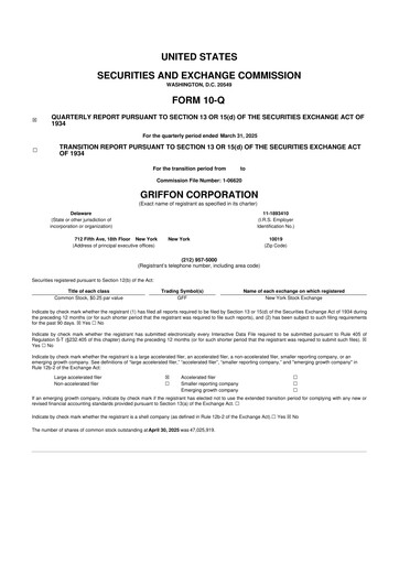 Thumbnail Griffon Corporation
 10-Q Quarterly Report FY2025 