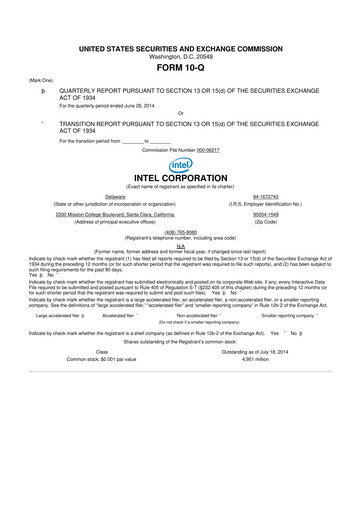 Vorschaubild Intel 10-Q Quartalsbericht 2014 