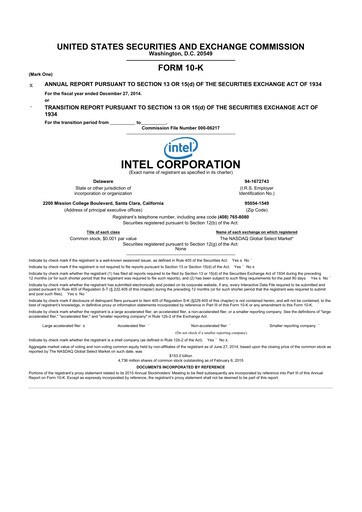 Thumbnail Intel 10-K Annual Report 2014