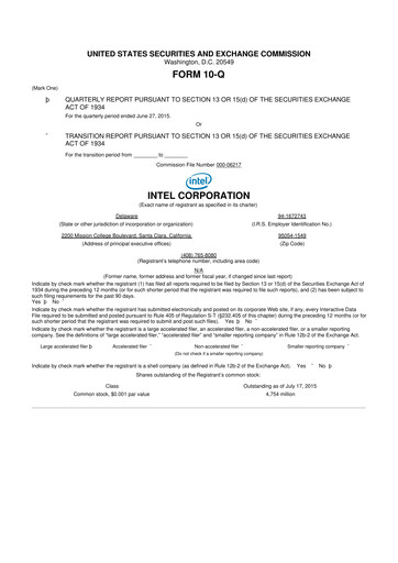 Vorschaubild Intel 10-Q Quartalsbericht 2015 