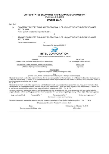 Vorschaubild Intel 10-Q Quartalsbericht 2015 