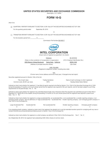 Vorschaubild Intel 10-Q Quartalsbericht 2019 
