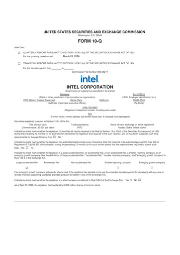 Thumbnail Intel 10-Q Quarterly Report FY 