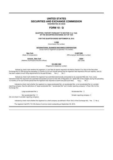 Vorschaubild IBM 10-Q Quartalsbericht 2015 