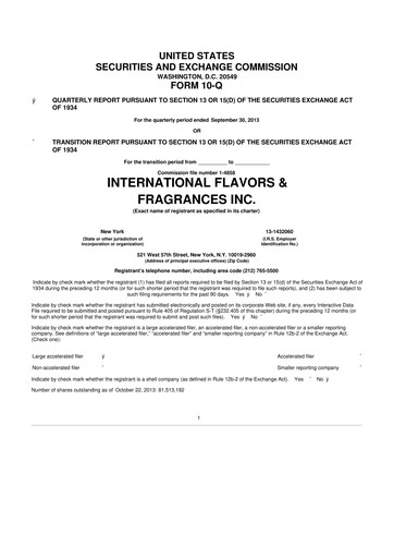 Miniature International Flavors & Fragrances
 10-Q Rapport trimestriel 2013 