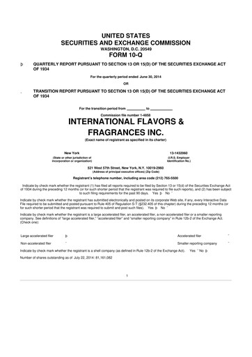 Miniature International Flavors & Fragrances
 10-Q Rapport trimestriel 2014 