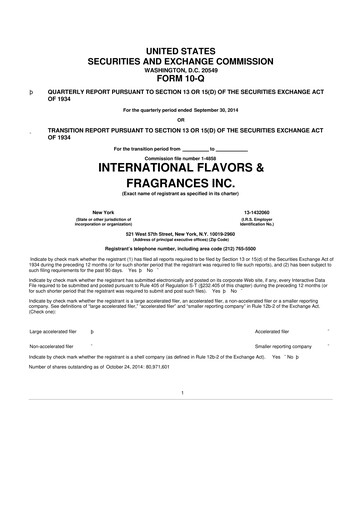 Miniature International Flavors & Fragrances
 10-Q Rapport trimestriel 2014 