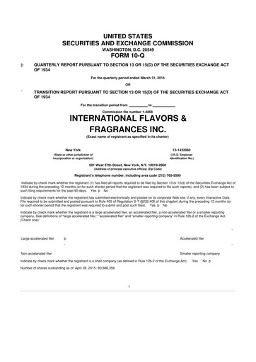 Miniature International Flavors & Fragrances
 10-Q Rapport trimestriel 2015 