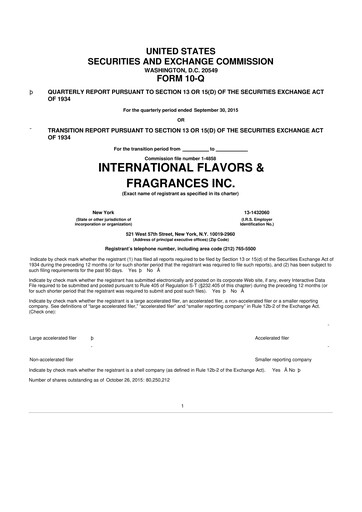 Miniature International Flavors & Fragrances
 10-Q Rapport trimestriel 2015 